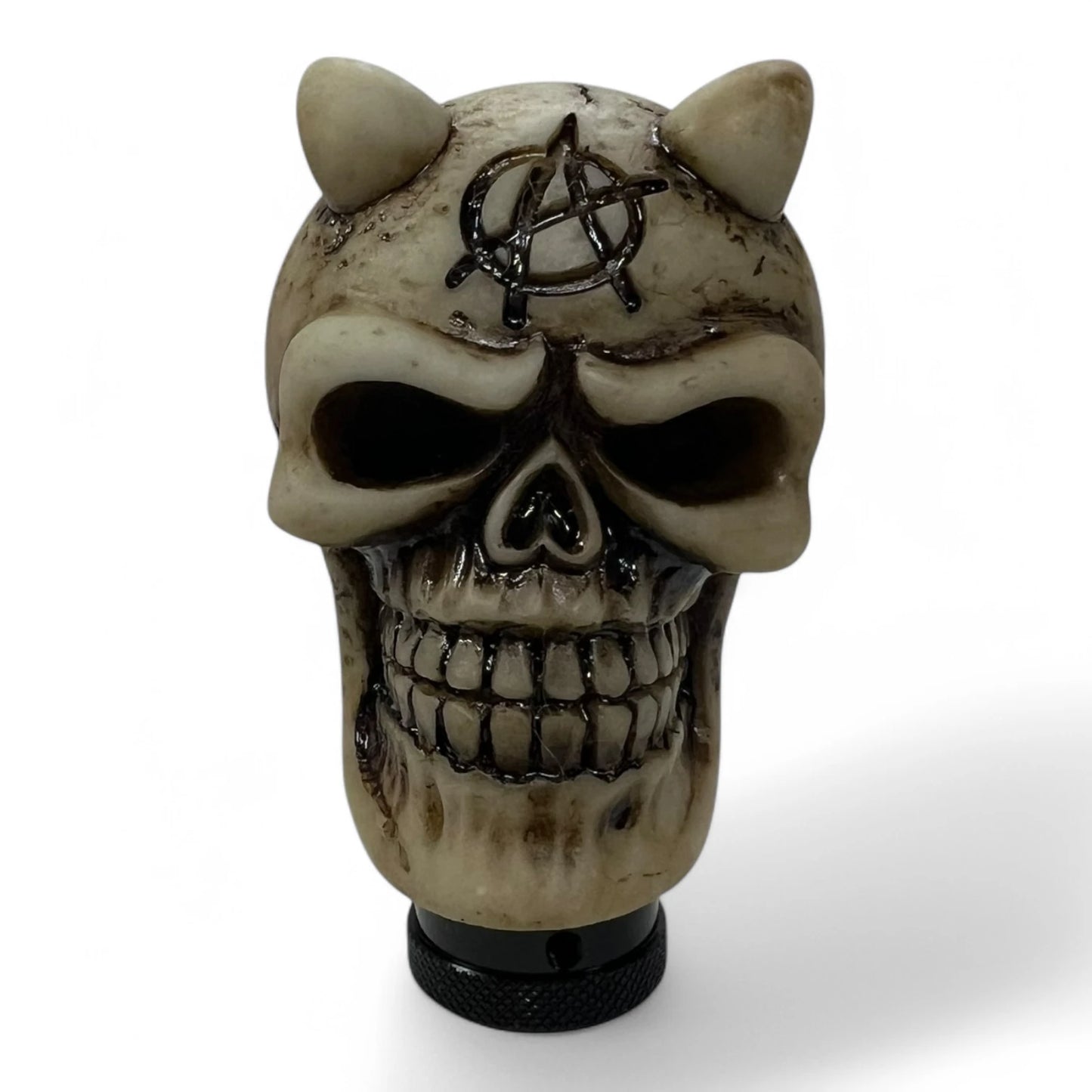 GK-MNL-571-9 Skull Head Gear Shift Knob – Beige Resin & Aluminum Shifter for Manual Transmission