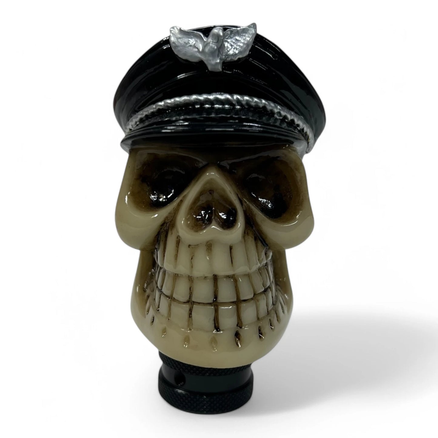 GK-MNL-571-10 Black Skull Hat Gear Shift Knob – Resin Shifter for Manual & Automatic Transmission