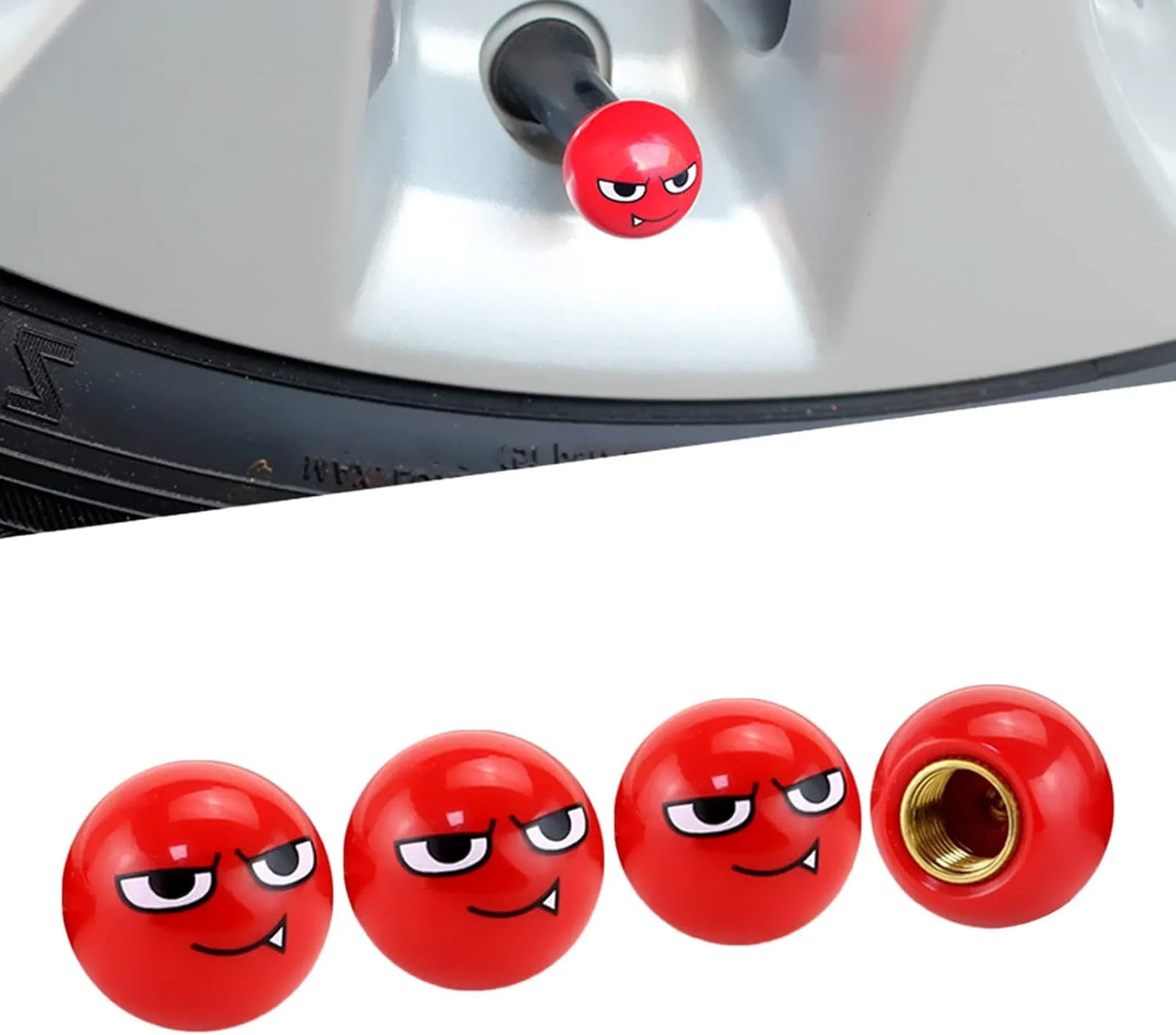 TV-LOGO-5 Red Devil Valve Stem Caps – Universal Tire Air Caps for Cars, Bikes & Motorcycles (Set of 4)