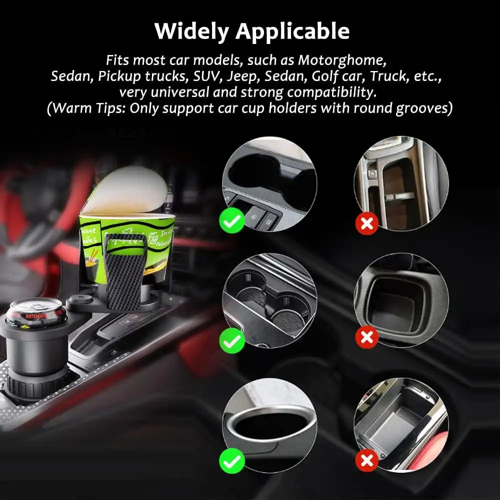 HLD-DRNK2388 2-in-1 Universal Car Cup Holder Expander – Adjustable Dual Drink Mount with Rotating Base