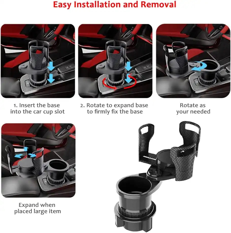 HLD-DRNK2388 2-in-1 Universal Car Cup Holder Expander – Adjustable Dual Drink Mount with Rotating Base