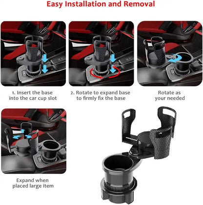 HLD-DRNK2388 2-in-1 Universal Car Cup Holder Expander – Adjustable Dual Drink Mount with Rotating Base