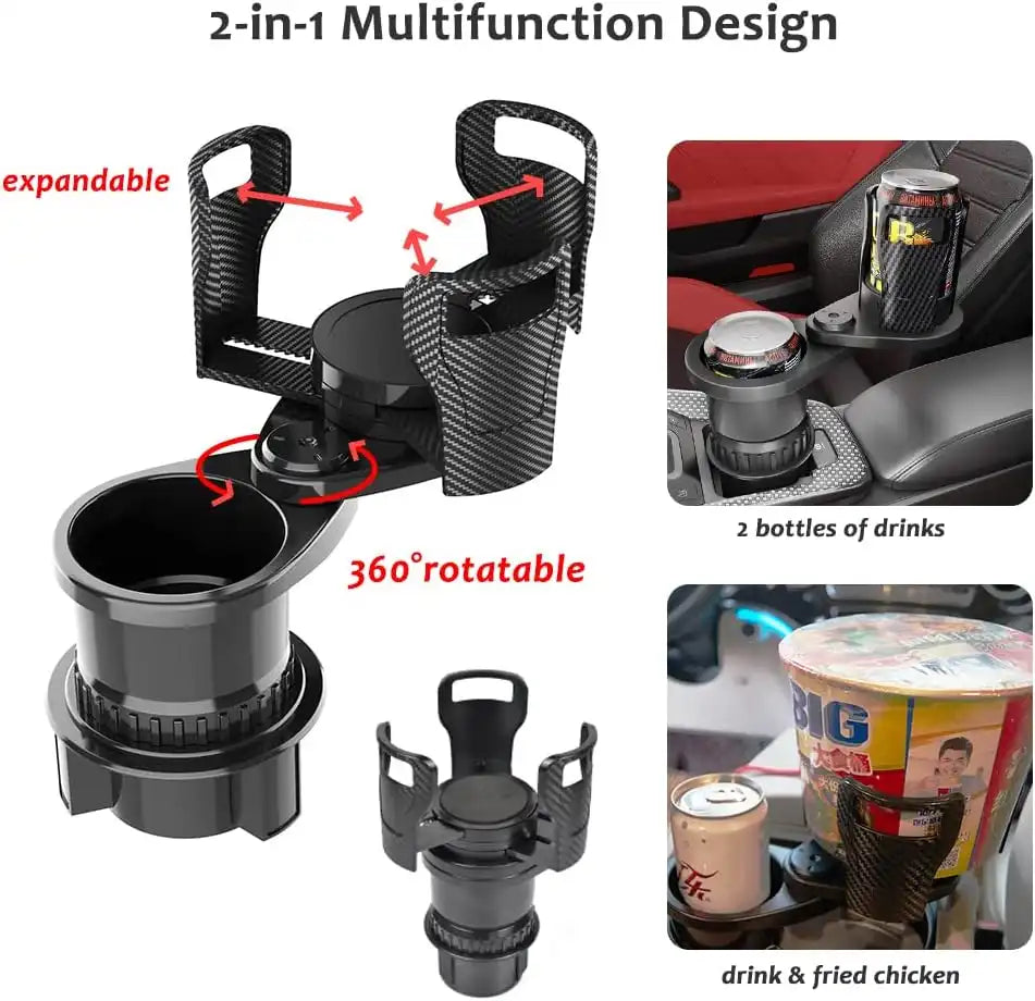 HLD-DRNK2388 2-in-1 Universal Car Cup Holder Expander – Adjustable Dual Drink Mount with Rotating Base