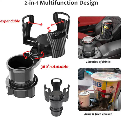 HLD-DRNK2388 2-in-1 Universal Car Cup Holder Expander – Adjustable Dual Drink Mount with Rotating Base