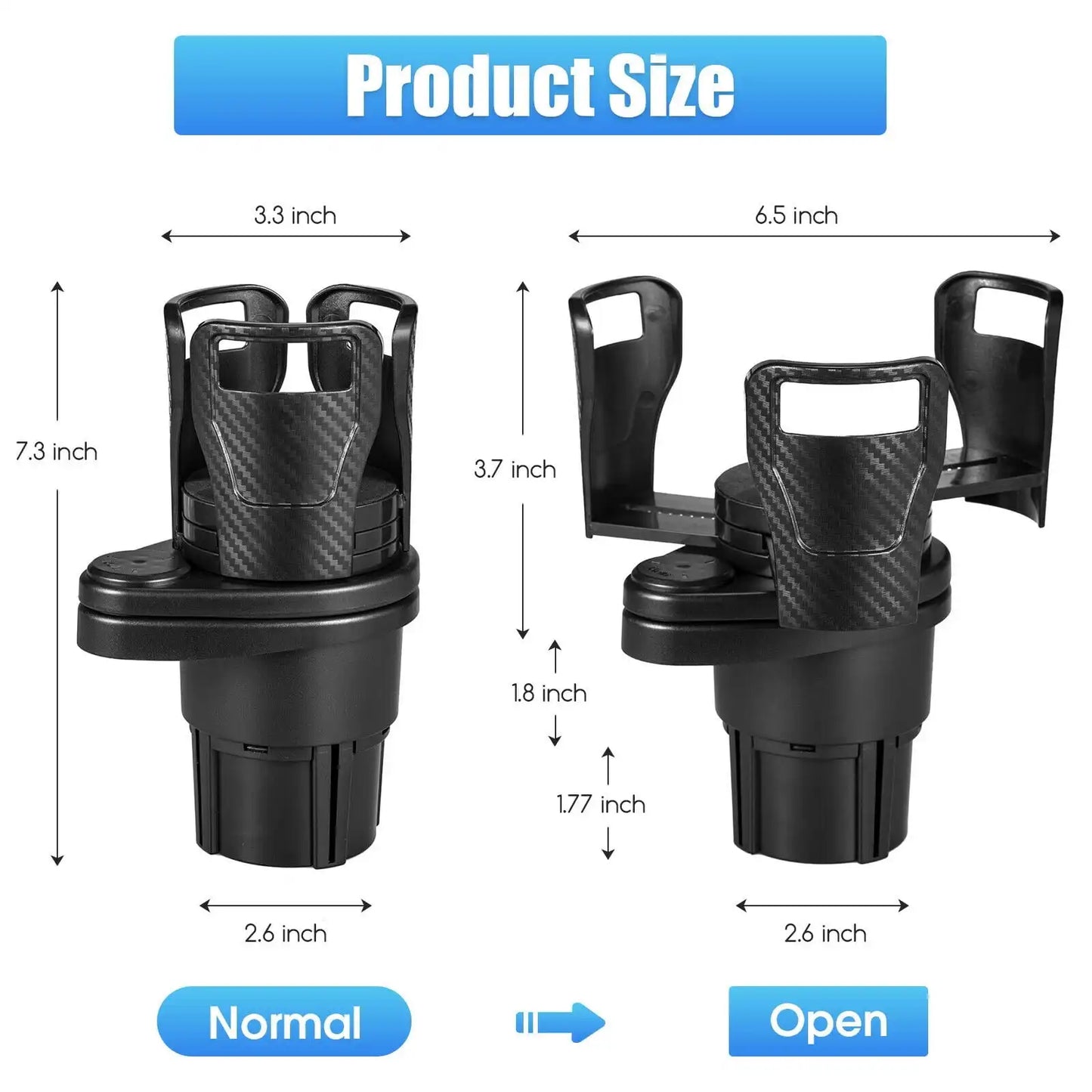 HLD-DRNK2388 2-in-1 Universal Car Cup Holder Expander – Adjustable Dual Drink Mount with Rotating Base