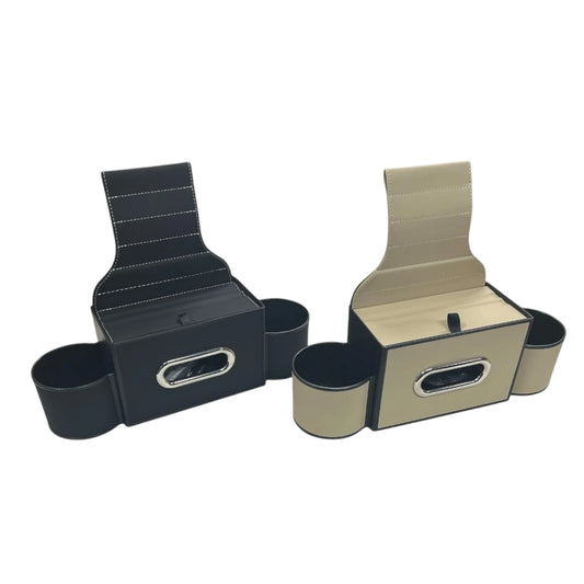 POK-NR115 Car Cup Holder & Multi-Functional Backseat Organizer – with Phone Holder, Tissue Box & Hooks