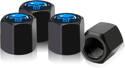 TV-LOGO-3 Set of 4 Zinc Alloy Valve Covers with Rubber O-Rings (Skull Design)