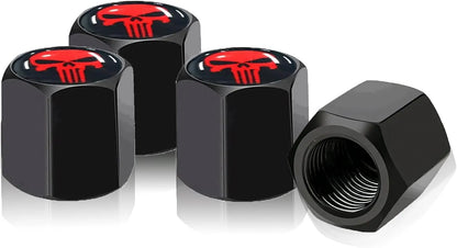 TV-LOGO-3 Set of 4 Zinc Alloy Valve Covers with Rubber O-Rings (Skull Design)