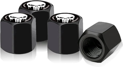 TV-LOGO-3 Set of 4 Zinc Alloy Valve Covers with Rubber O-Rings (Skull Design)