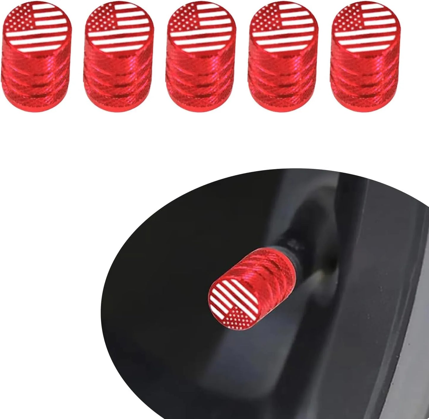 TV-LOGO-7 American Flag Tire Valve Stem Caps – Pack of 5 Aluminum Valve Covers for Cars, SUVs, and Trucks