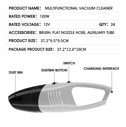High-Power Car Vacuum Cleaner – 4000Pa Suction, 12V, Wired | Model VC-C1652-1