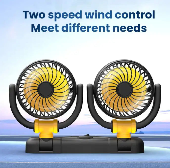 DUAL HEADS 11.5CM FOLDABLE CAR FAN 12V