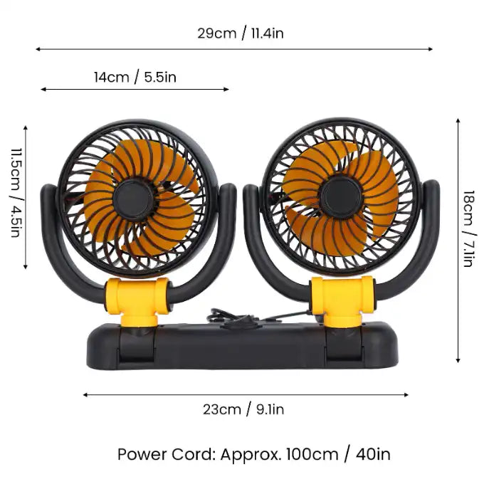 DUAL HEADS 11.5CM FOLDABLE CAR FAN 12V