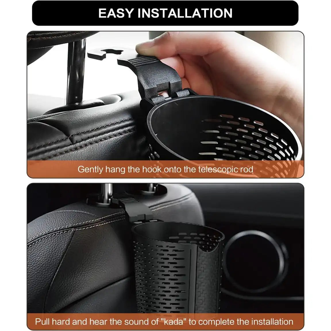 HLD-DRNK-C1743 Universal Car Backseat Cup & Storage Holder – Headrest Hanging Organizer