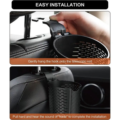 HLD-DRNK-C1743 Universal Car Backseat Cup & Storage Holder – Headrest Hanging Organizer