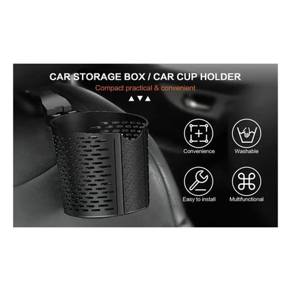 HLD-DRNK-C1743 Universal Car Backseat Cup & Storage Holder – Headrest Hanging Organizer