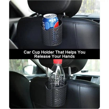 HLD-DRNK-C1743 Universal Car Backseat Cup & Storage Holder – Headrest Hanging Organizer