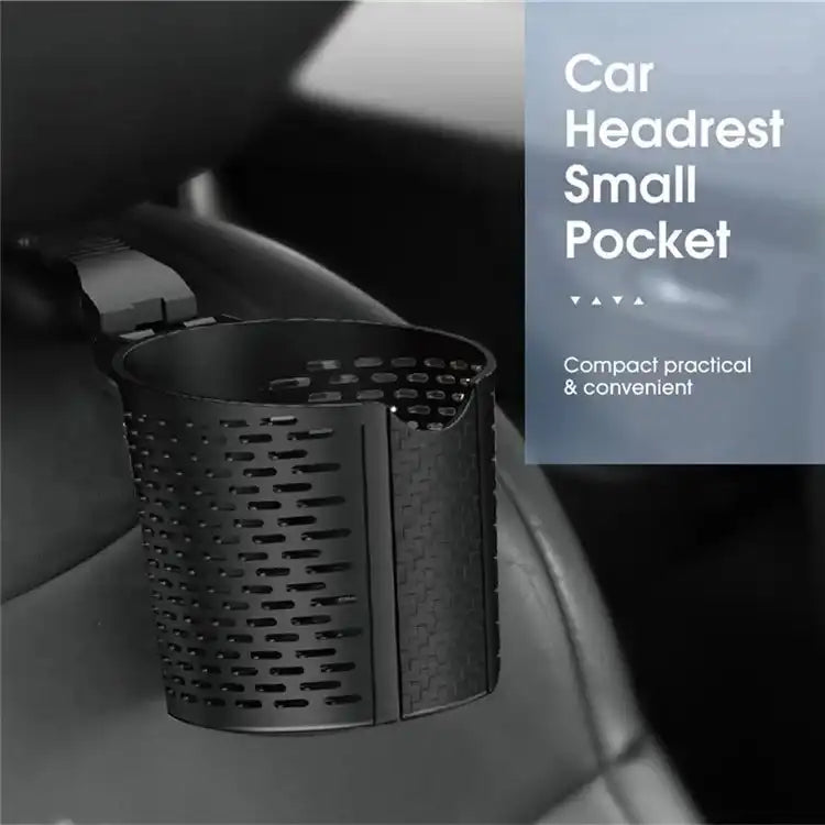 HLD-DRNK-C1743 Universal Car Backseat Cup & Storage Holder – Headrest Hanging Organizer