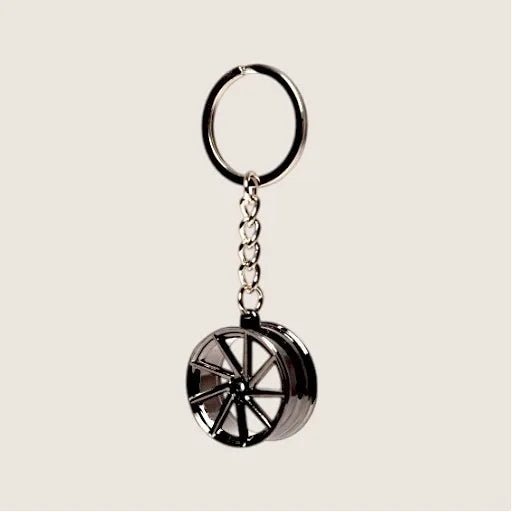 KEY-10750-14 Solid Miniature Rim Keyring Pendant – Black Chrome