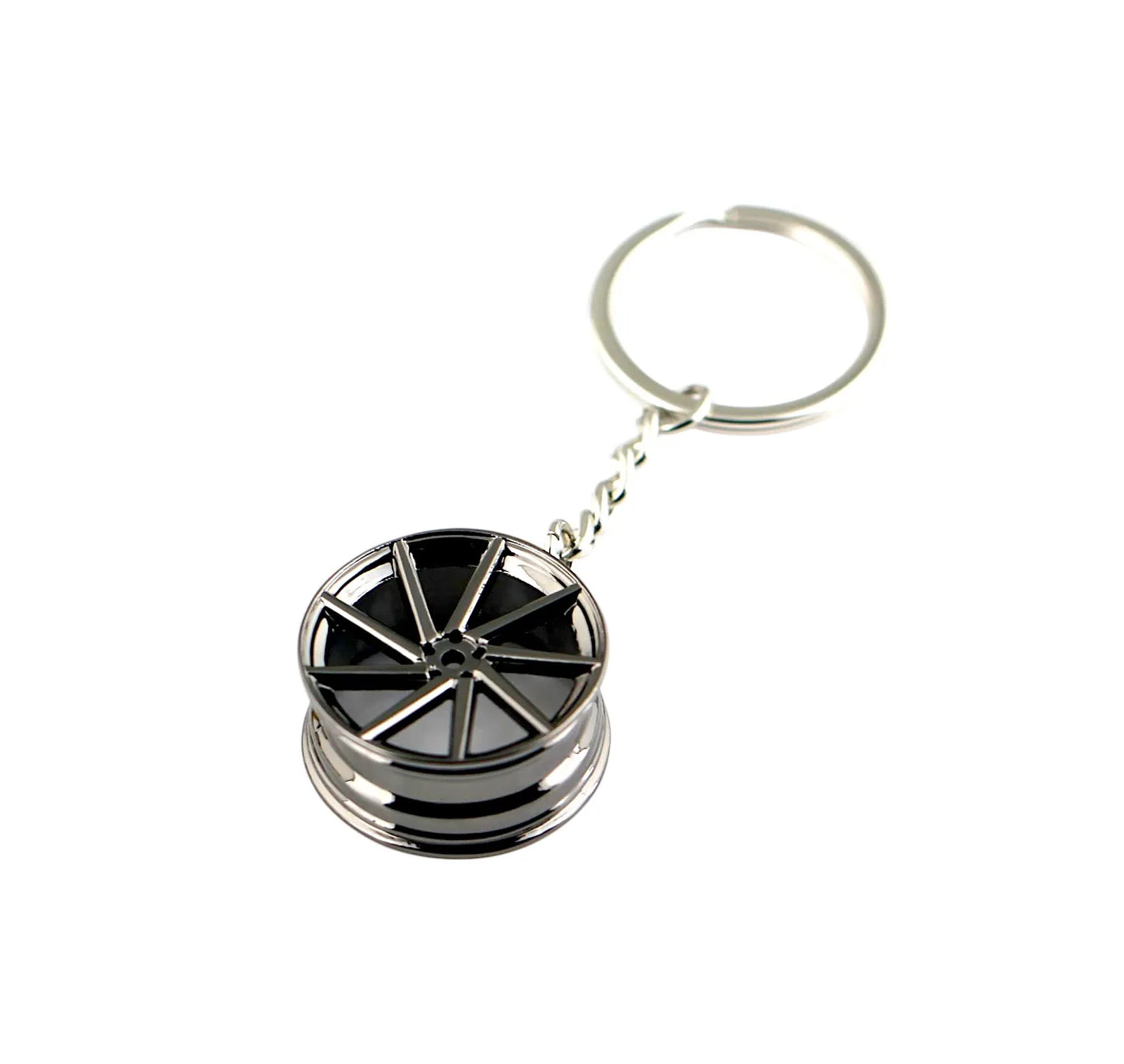 KEY-10750-14 Solid Miniature Rim Keyring Pendant – Black Chrome