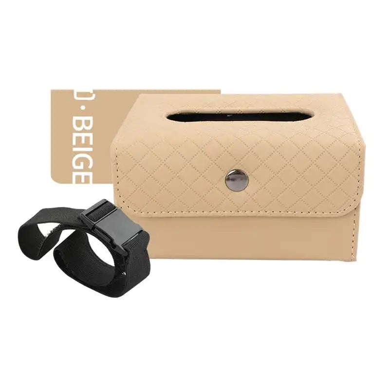 Premium Quilted Leather Car Tissue Box Holder