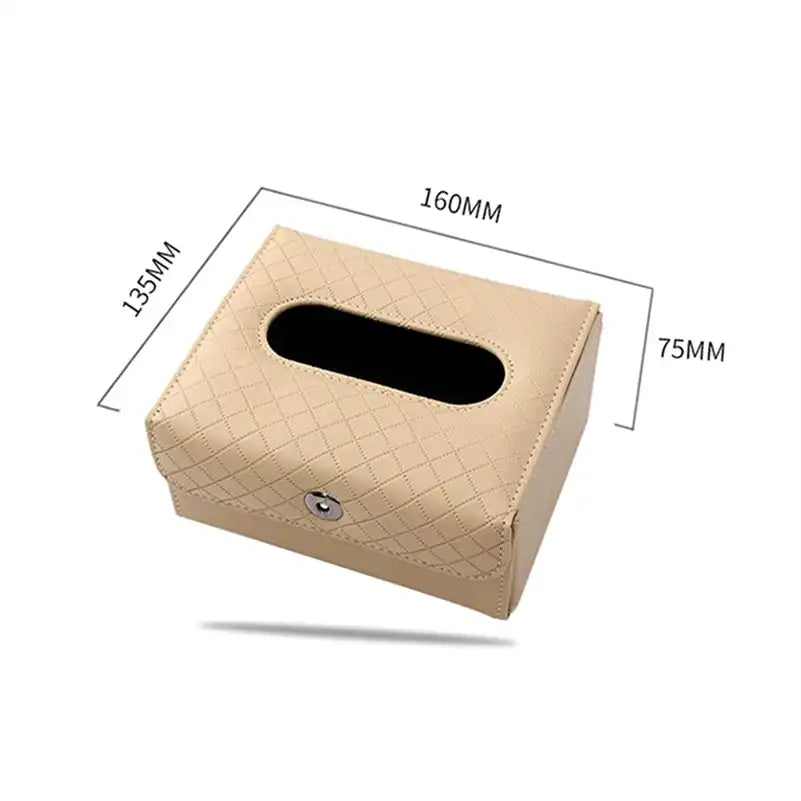 Premium Quilted Leather Car Tissue Box Holder
