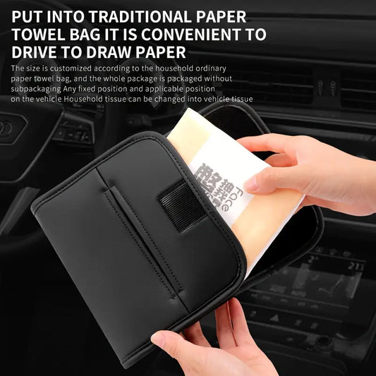 Premium 3-in-1 Leather Car Tissue Holder &amp; Organizer