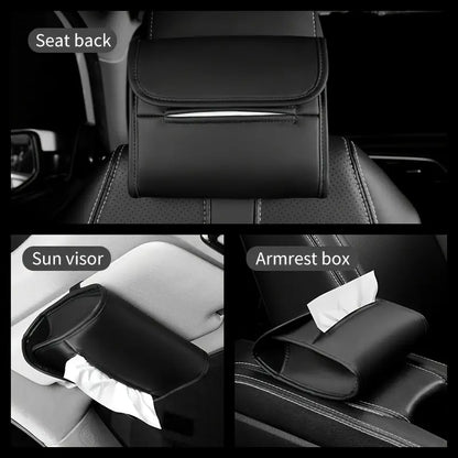 Premium 3-in-1 Leather Car Tissue Holder &amp; Organizer