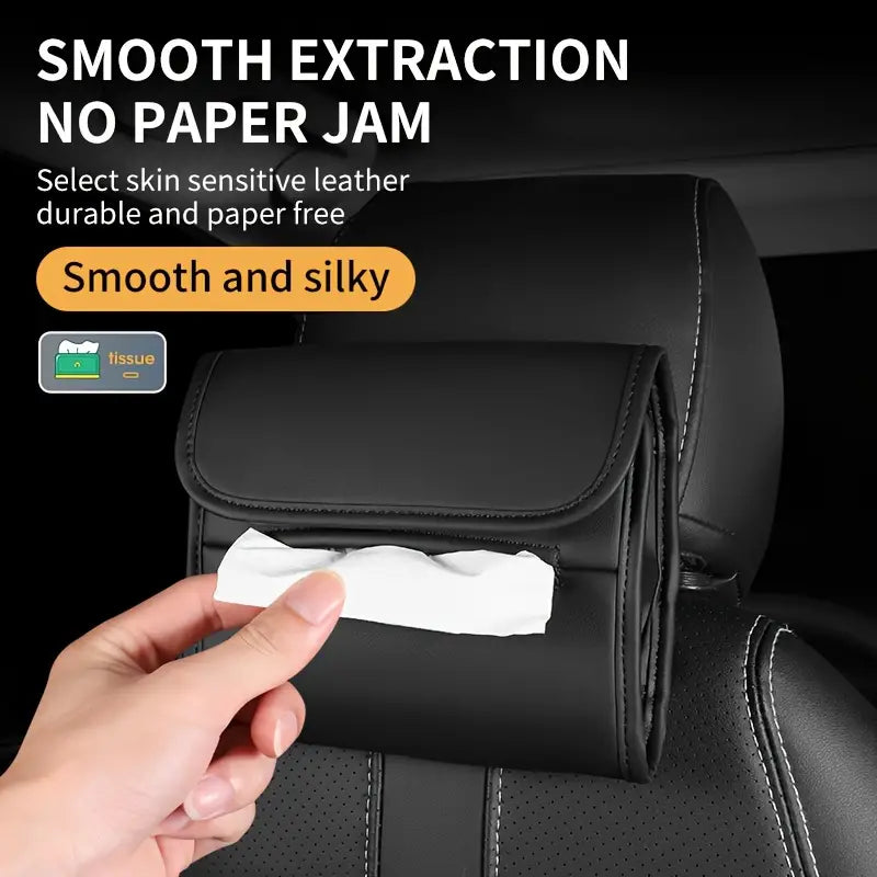 Premium 3-in-1 Leather Car Tissue Holder &amp; Organizer