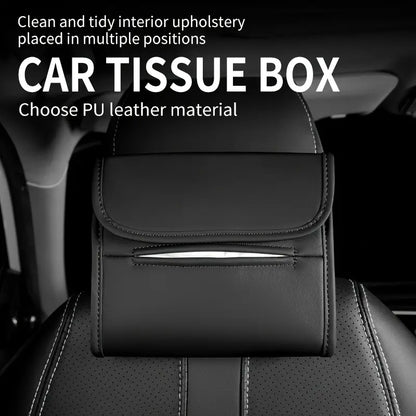 Premium 3-in-1 Leather Car Tissue Holder &amp; Organizer