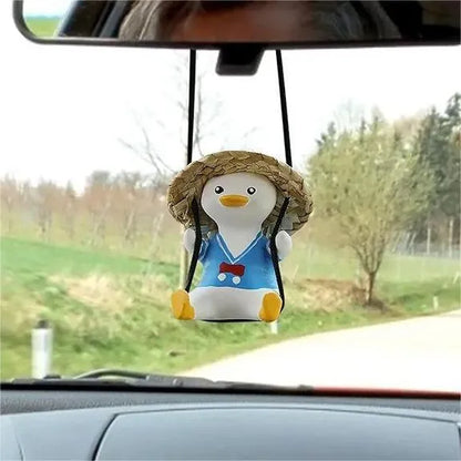 HNG-DCR-4 Swing Duck Car Mirror Hanging Ornament – Cute Rearview Mirror Decoration for Car Interior (Yellow Duck)