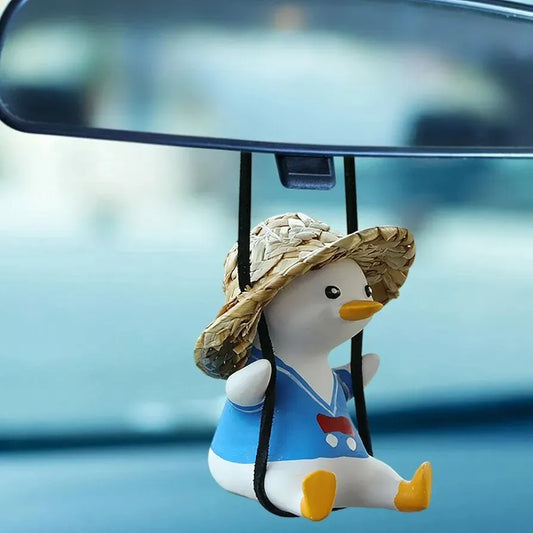 HNG-DCR-4 Swing Duck Car Mirror Hanging Ornament – Cute Rearview Mirror Decoration for Car Interior (Yellow Duck)