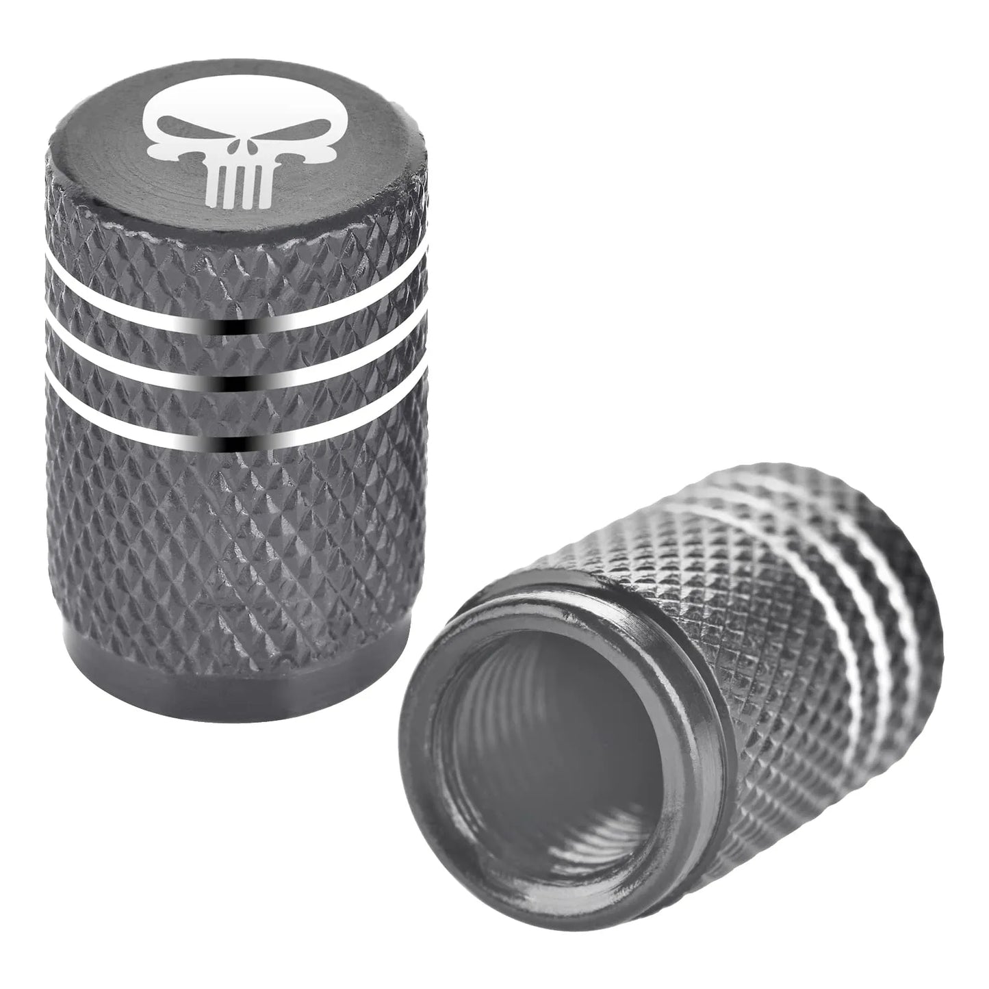 TV-LOGO-4 Gray Valve Stem Caps – Set of 6 Aluminum Alloy Tire Air Caps (Universal Fit)