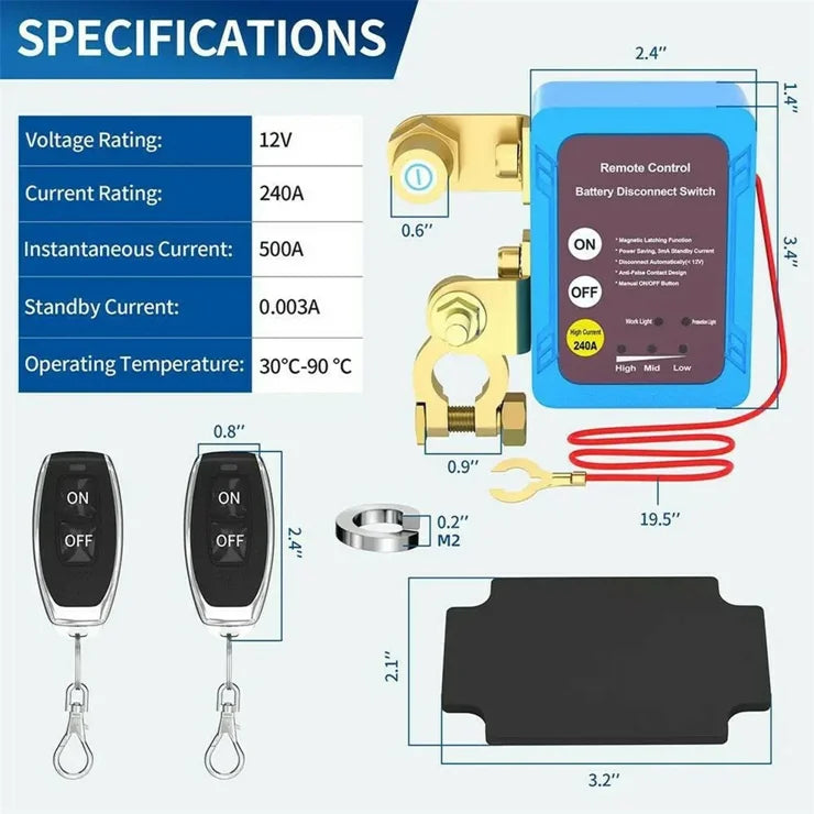 SWT-BATTERY | 12V 240A Remote Control Car Battery Disconnect Switch (Kill Switch)