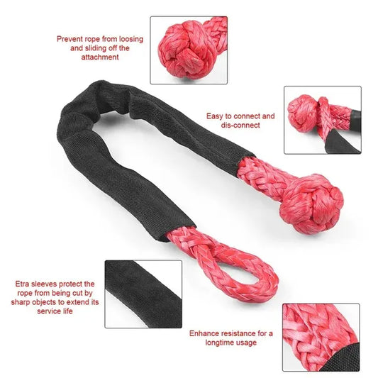 TOW-SHAK Soft Shackle – 20mm Infinite Knot Recovery Rope with Protective Sleeve (41,000 lbs Max Strength, Red)