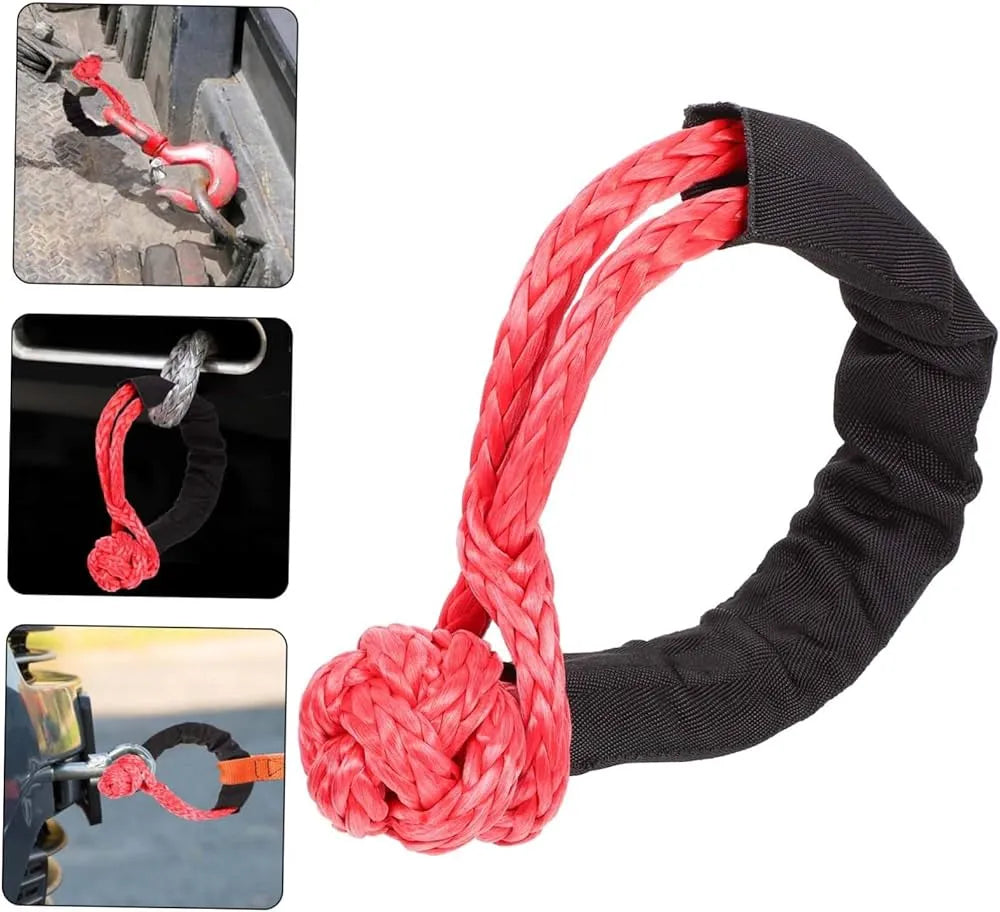 TOW-SHAK Soft Shackle – 20mm Infinite Knot Recovery Rope with Protective Sleeve (41,000 lbs Max Strength, Red)